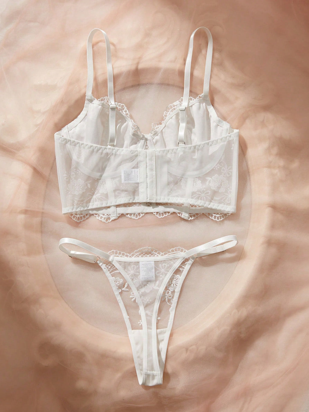 2 pièces/Set Ensemble de soutien-gorge et culotte romantique et long de femme en blanc