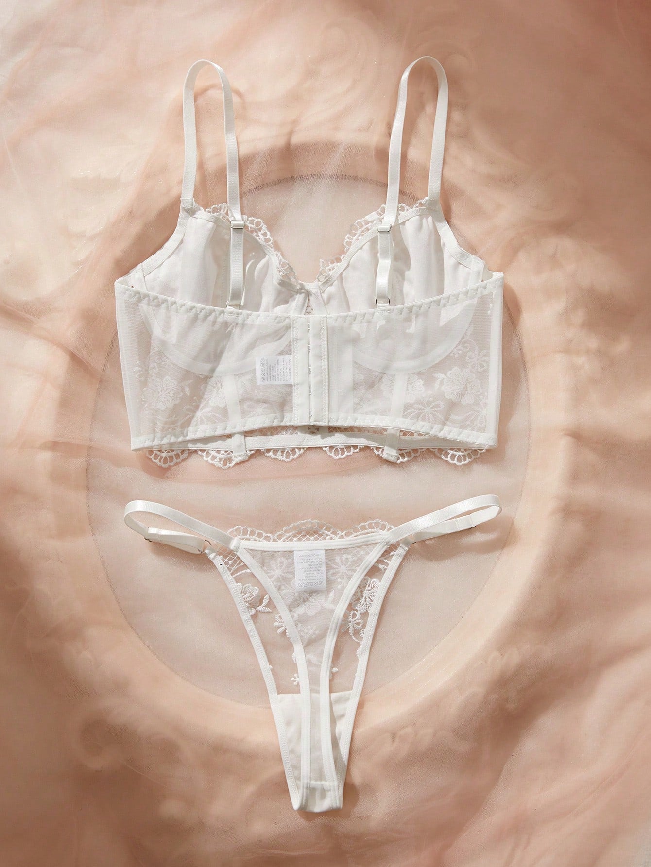 2 pièces/Set Ensemble de soutien-gorge et culotte romantique et long de femme en blanc