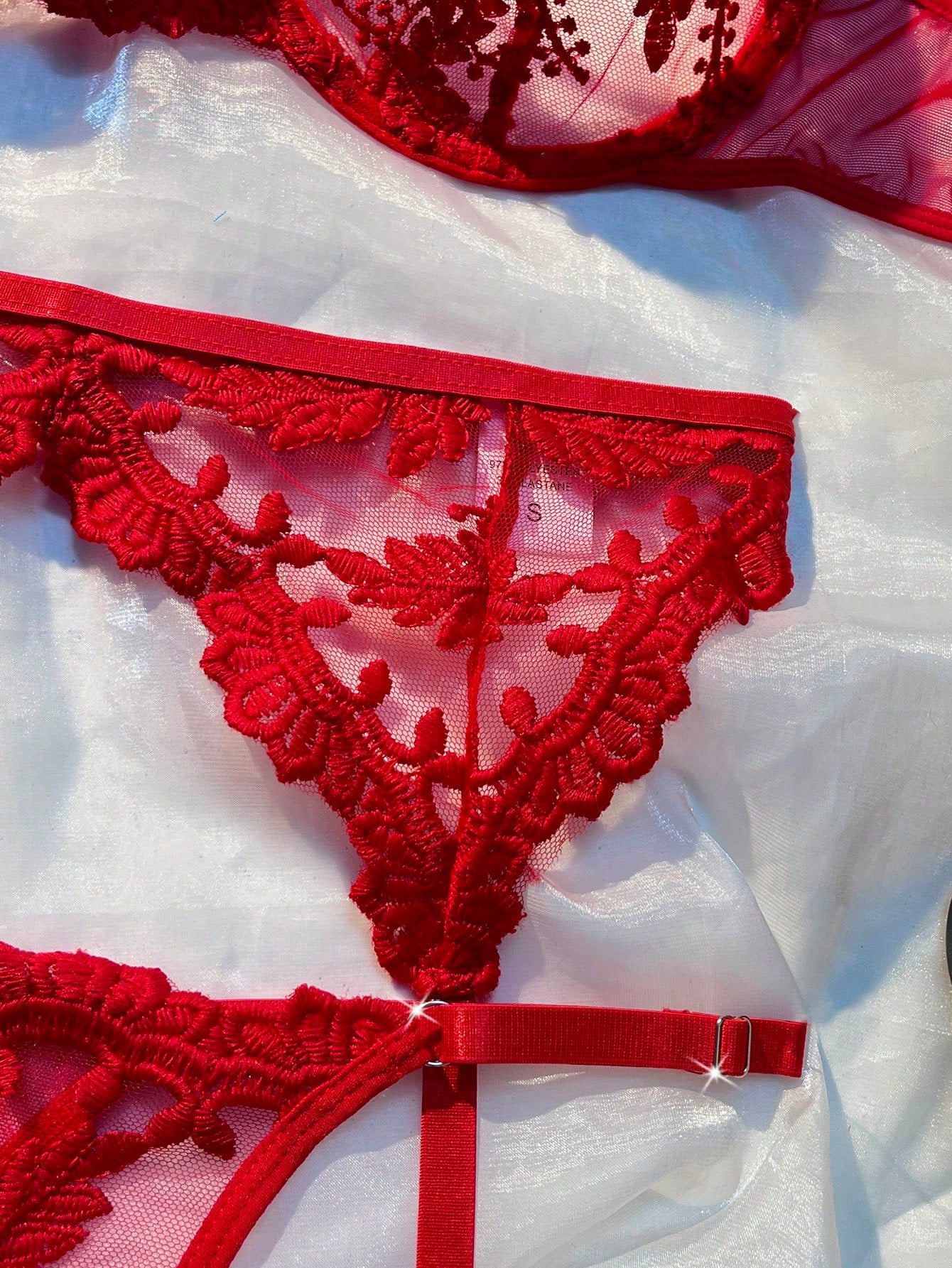 5 pièces/Set Ensemble de lingerie sexy en maille brodée florale pour femmes pour sortir