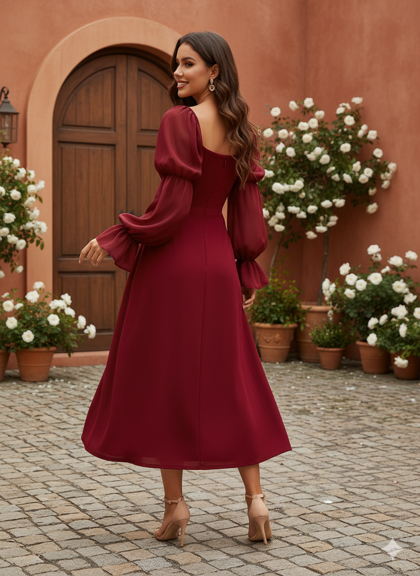 👗 Robe longue femme 💖 vintage abricot romantique