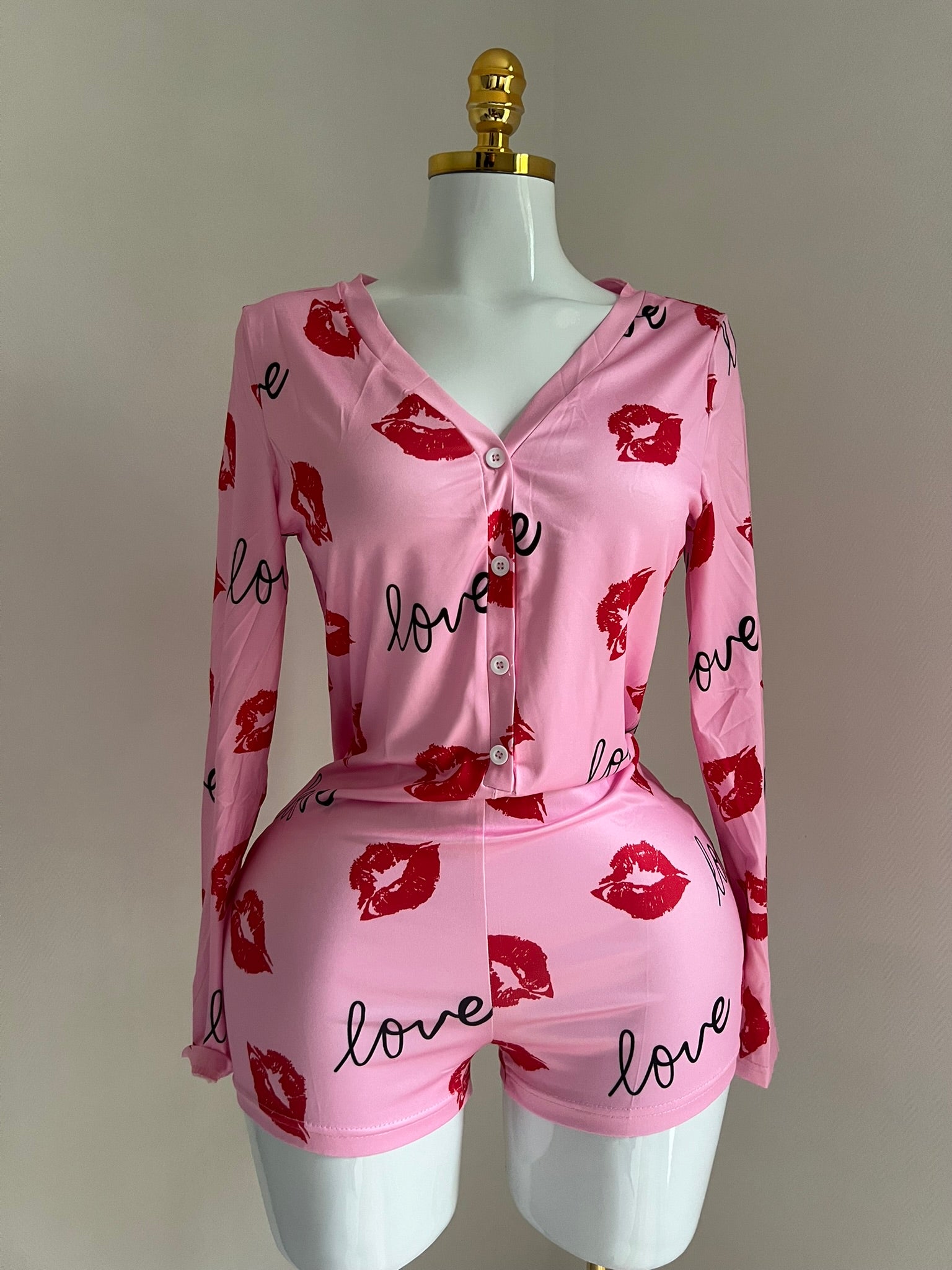 💋 Pyjama “Love & Kiss” rose sexy & confortable 💖