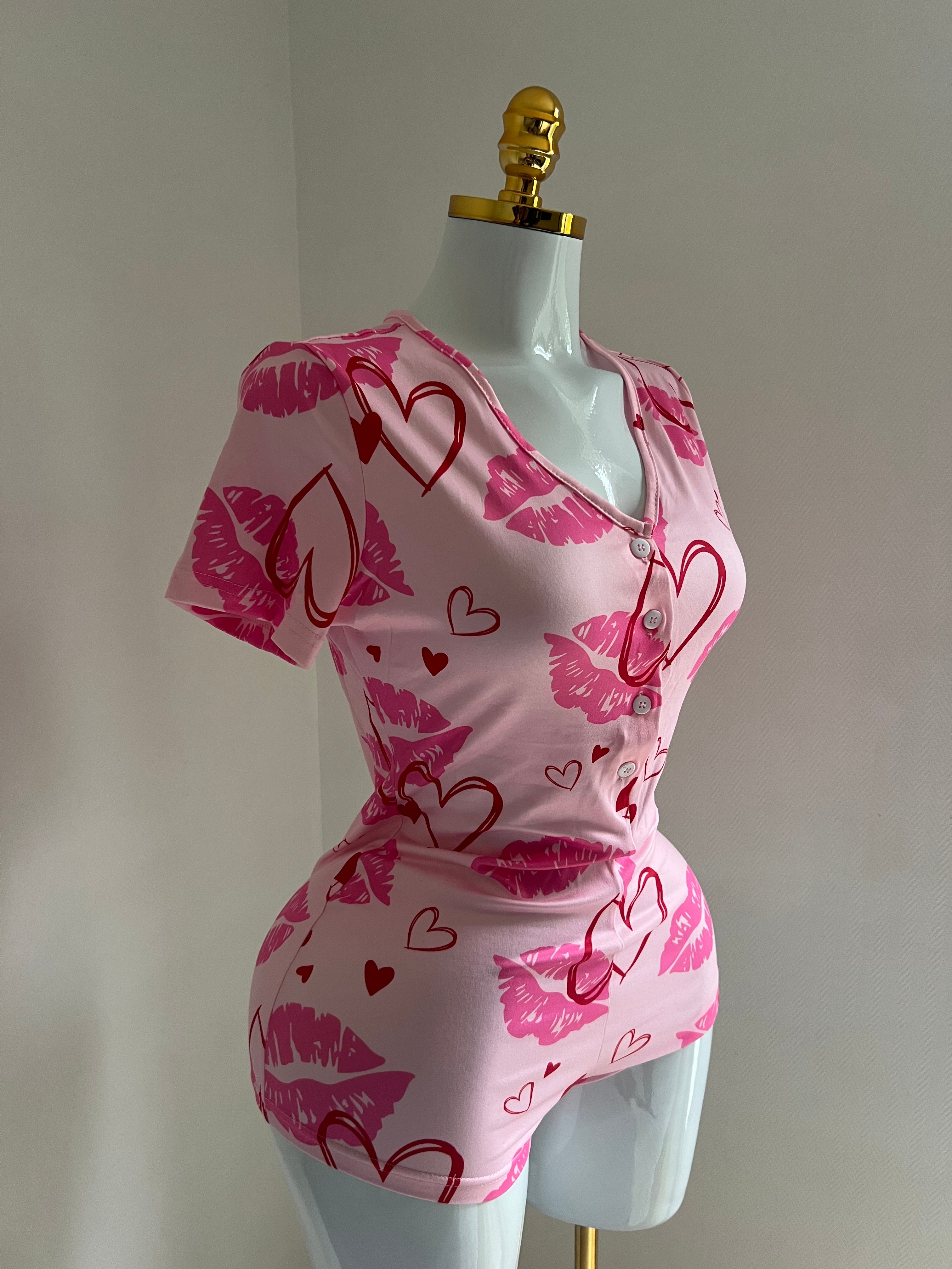 💋 Pyjama rose “Kiss & Love” doux & sexy 💗