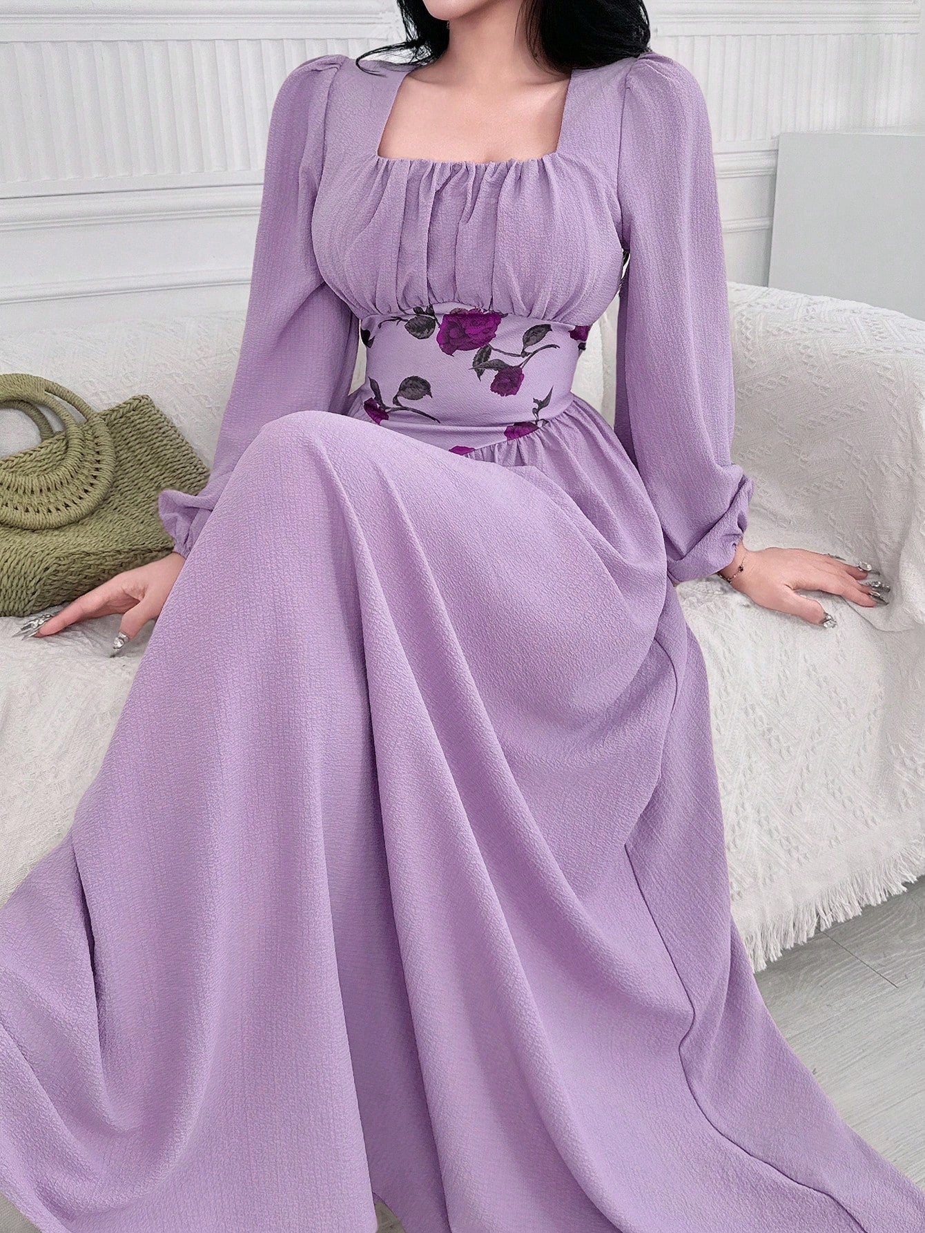 👗 Robe femme 🌸 manches longues taille haute