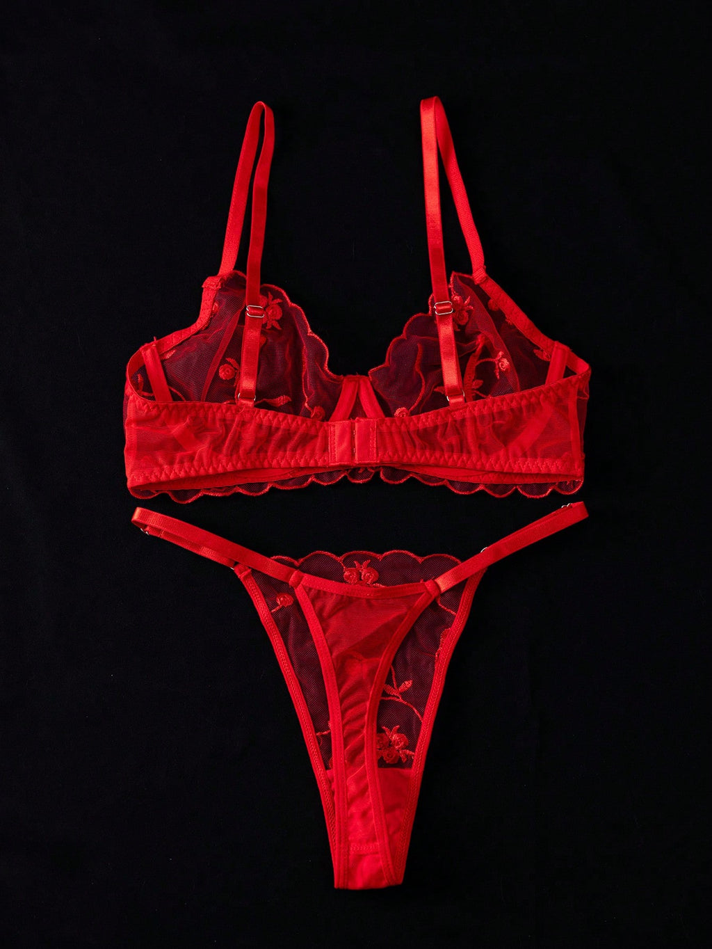 2 pièces Ensemble de soutien-gorge transparent avec armatures et strings brodés