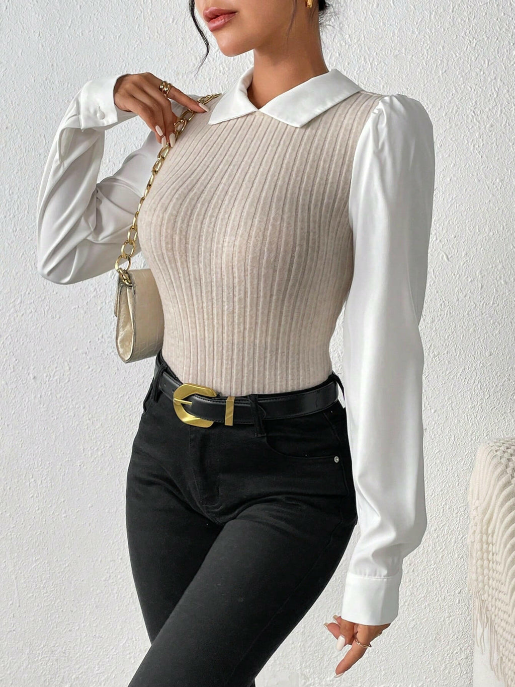 🤍 Chemise femme chic col blanc 👔 manches longues satinées
