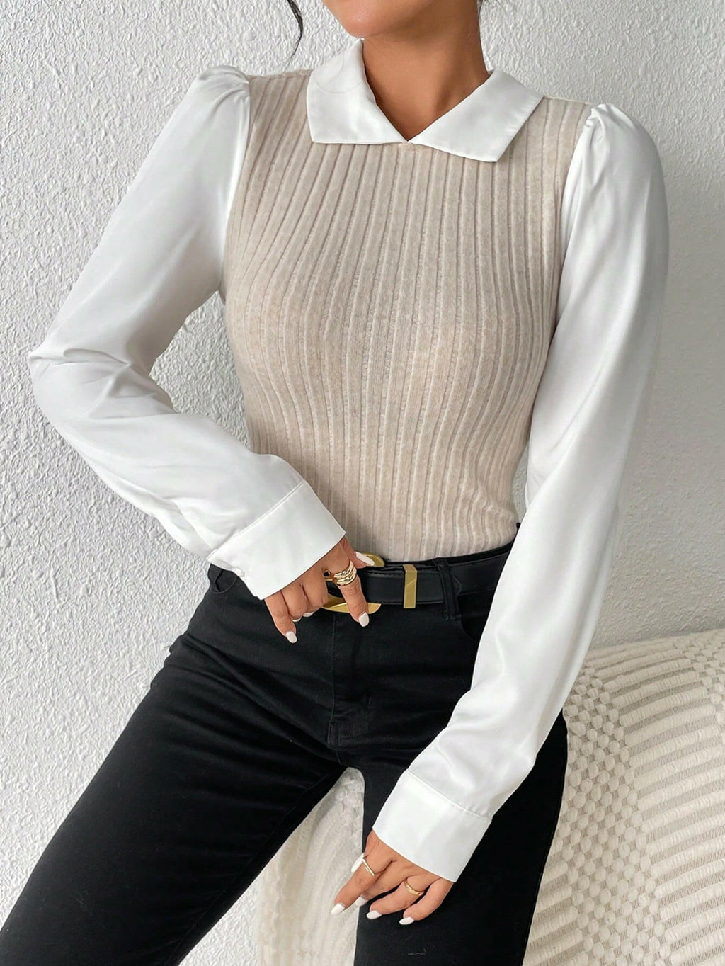 🤍 Chemise femme chic col blanc 👔 manches longues satinées