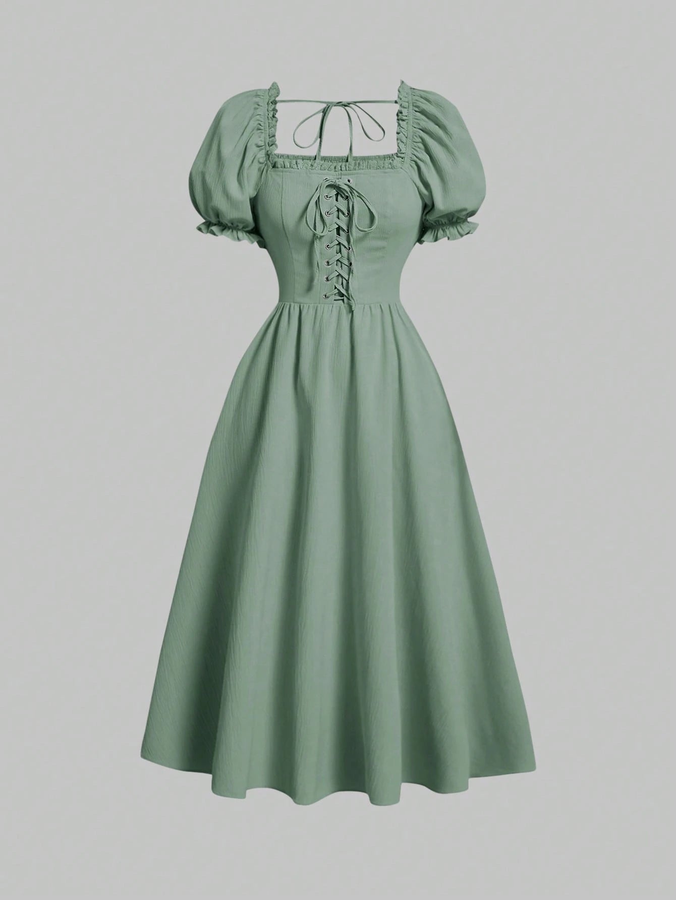 QUEEN MOD Robe Unicolore À Lacets Manches Bouffantes