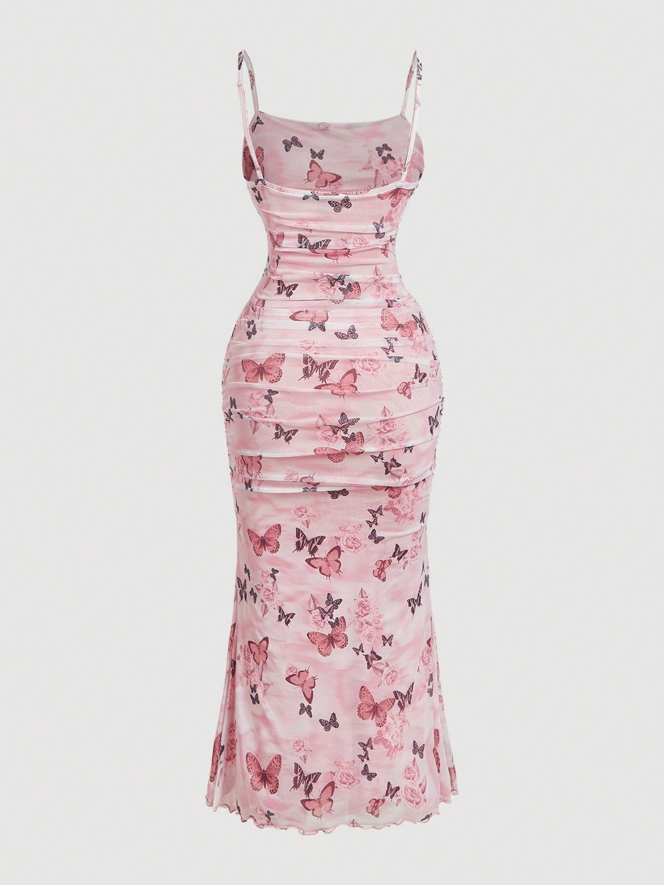 QUEEN MOD Robe d'été rose grande taille imprimé papillon romantique et mignonne, tenue de brunch, robe d'invitée de mariage, robe de soirée pour rendez-vous galant