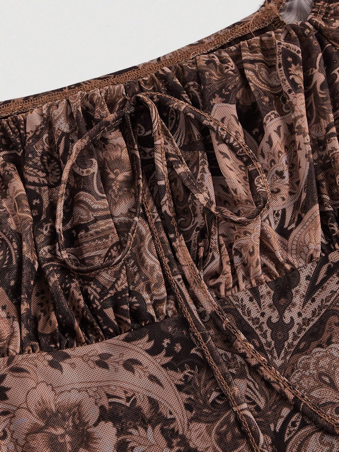 QueenCloset MOD Robe vintage à manches évasées avec imprimé floral et cachemire pour femmes