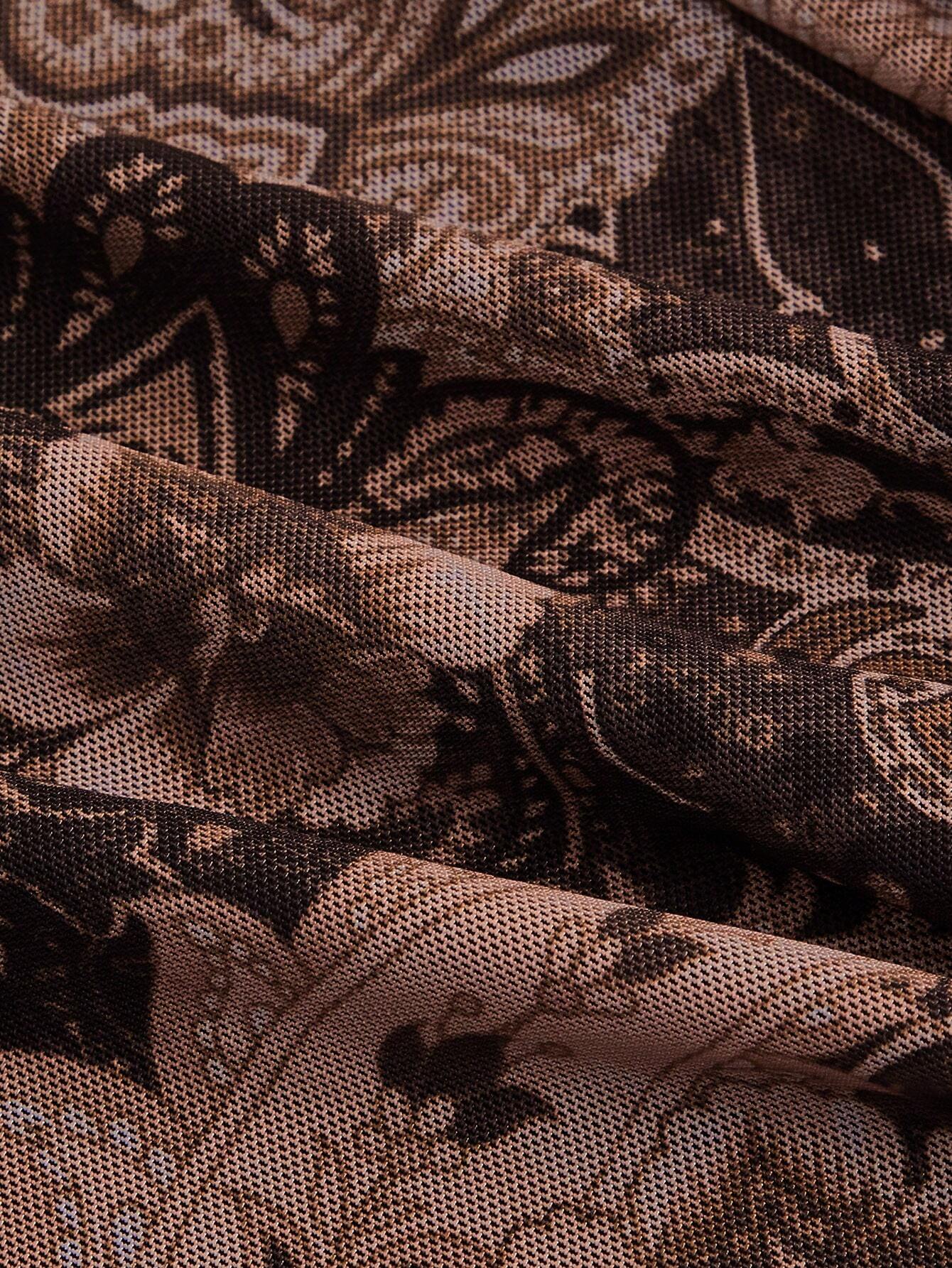 QueenCloset MOD Robe vintage à manches évasées avec imprimé floral et cachemire pour femmes