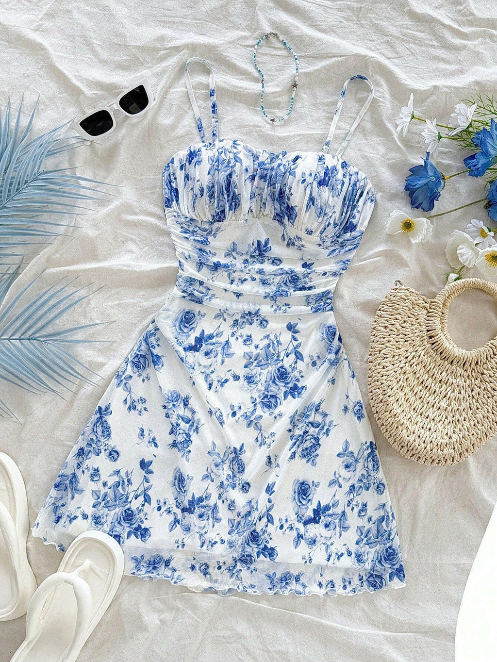 👗 Robe mini femme fleurs roses 🌸 dos nu