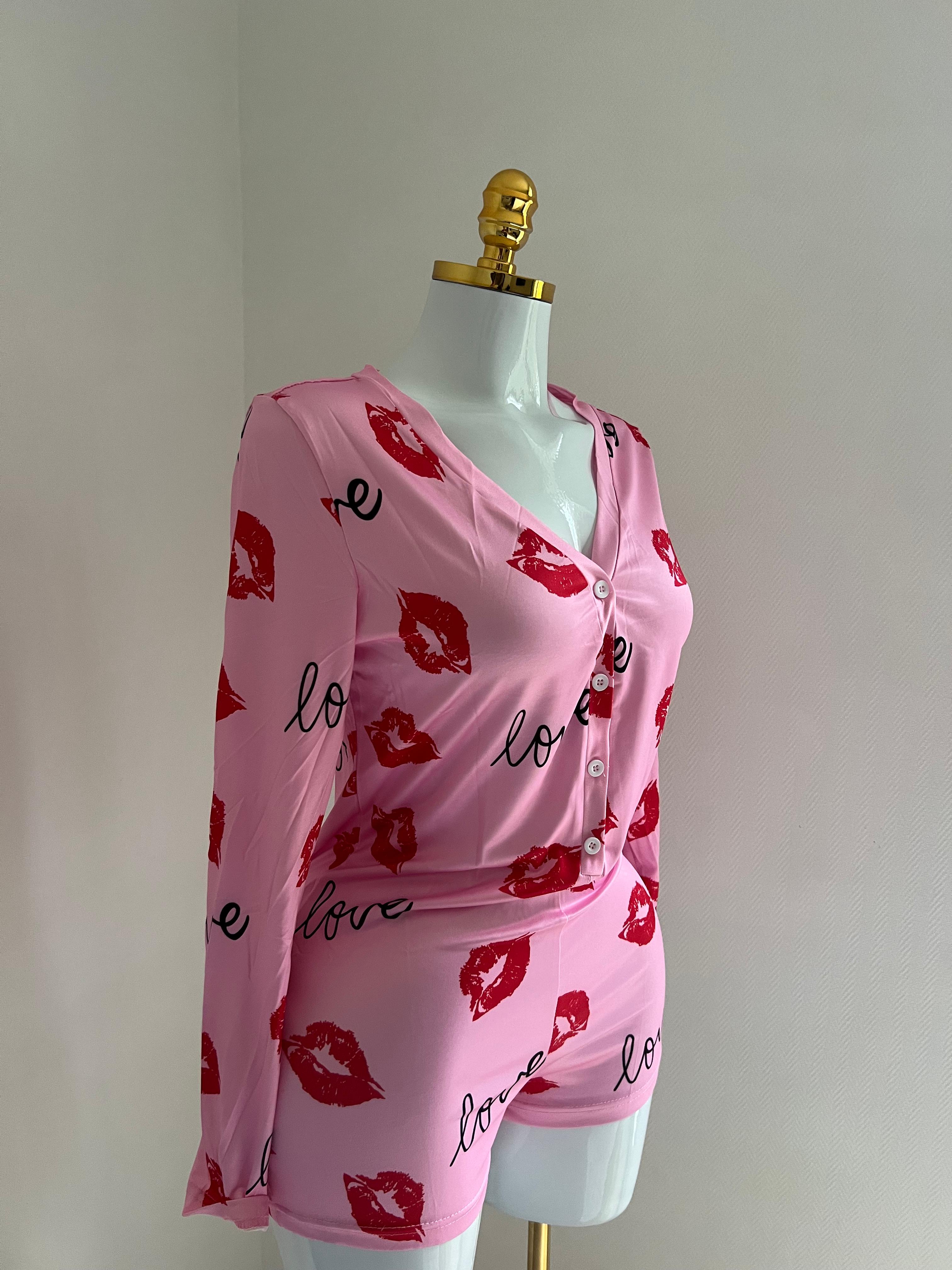 💋 Pyjama “Love & Kiss” rose sexy & confortable 💖